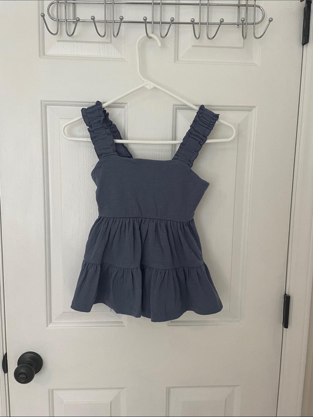 SO Navy Ruffled Strap Tiered Tank Top